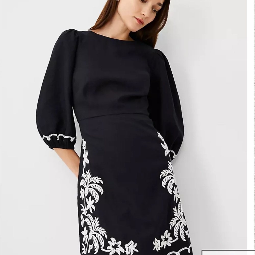 Ann Taylor Black and White Sheath Dress with Bishop Sleeves